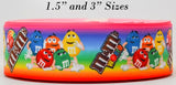 1.5 or 3 Inch Wide My M&M Candy Printed Grosgrain Cheer Bow Ribbon (sold in 3 yard increments)