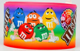 1.5 or 3 Inch Wide My M&M Candy Printed Grosgrain Cheer Bow Ribbon (sold in 3 yard increments)