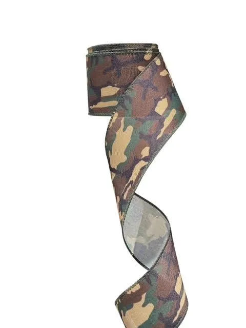 2.5 Inch Wired Dark Green CAMO Ribbon (sold in 10 yard roll)
