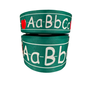 1.5" and 3" Green Back to School ABC Alphabet on Chalkboard Printed on Hairbow Grosgrain Ribbon for Crafts