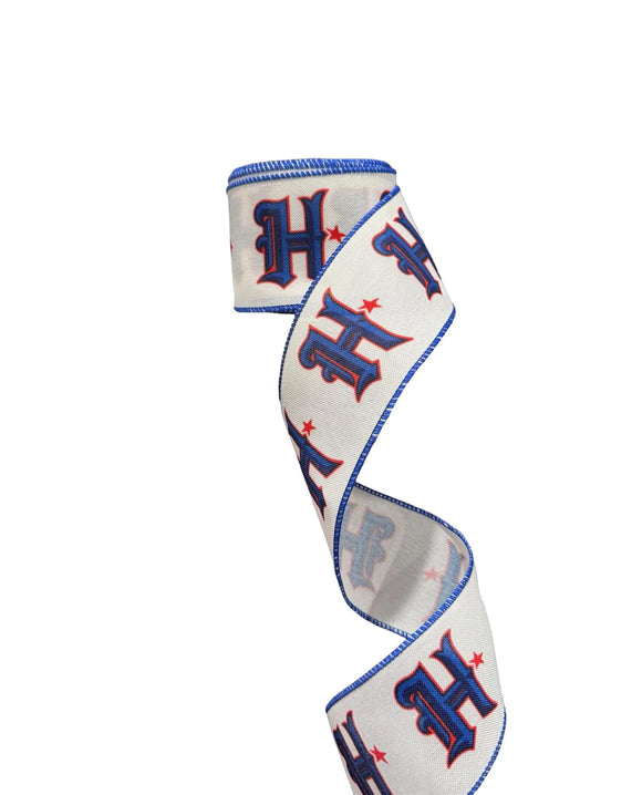 2.5 Inch Wired Texan on White Football Sports Team Ribbon (sold in 10 yard roll)