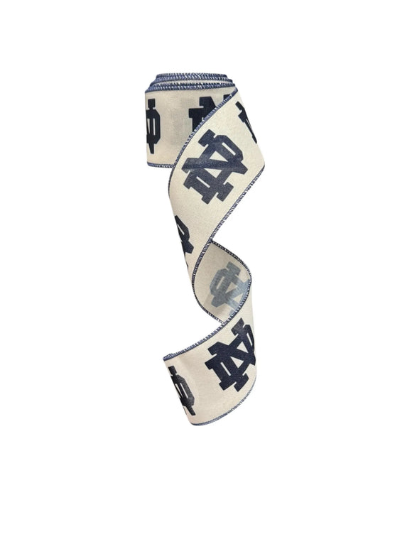 2.5 Inch Wired Dark Blue College Collage on White Football Team Ribbon (sold in 10 yard roll)