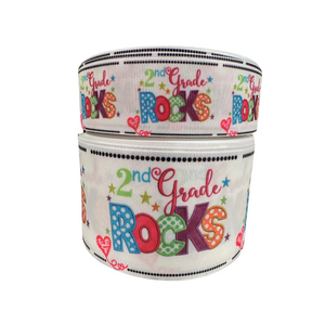 1.5" and 3" Second Grade Rocks Back to School Printed on Hairbow Grosgrain Ribbon for Crafts