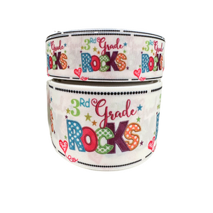 1.5" and 3" Third Grade Rocks Back to School Printed on Hairbow Grosgrain Ribbon for Crafts