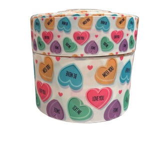 1.5" or 3'' Wide New Valentine Valentine Conversation Hearts on Hair Bow Craft Grosgrain Ribbon