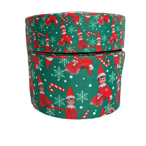 1.5" or 3'' Wide Green Elf on the Shelf on Hair Bow Craft Grosgrain Ribbon