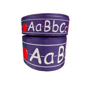 1.5" and 3" Purple Back to School ABC Alphabet on Chalkboard Printed on Hairbow Grosgrain Ribbon for Crafts