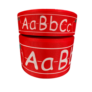 1.5" and 3" Red Back to School ABC Alphabet on Chalkboard Printed on Hairbow Grosgrain Ribbon for Crafts