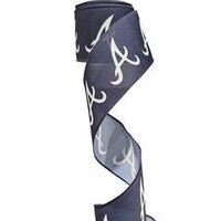 2.5 Inch Wired Braves Navy Blue Baseball Sports Team Ribbon (sold in 10 yard roll)