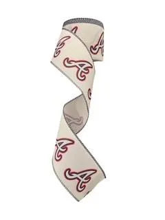 2.5 Inch Wired Braves White Blue Baseball Sports Team Ribbon (sold in 10 yard roll)