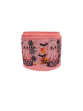 2.5 inch Wired Halloween Boo Candy Corn Print on Pink (sold in 10 yard roll)