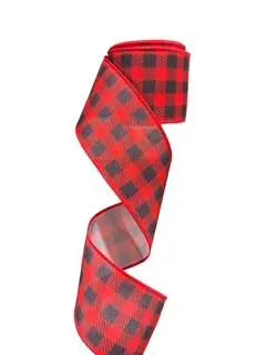 2.5 Inch Wired Christmas Buffalo Plaid Red and Black Buffalo Collage Ribbon (sold in 10 yard roll)