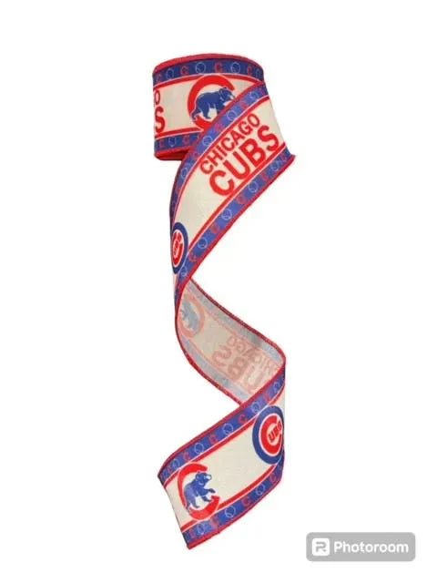 2.5 Inch Wired Cubs Baseball Sports Team Ribbon (sold in 10 yard roll)