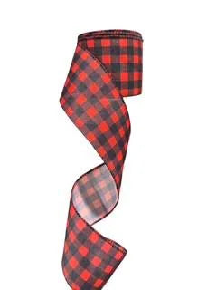 2.5 Inch Wired Christmas Buffalo Plaid Black and Red Buffalo Collage Ribbon (sold in 10 yard roll)
