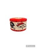 1.5 or 3 Inch Wide Denver Broncos Helmet on White Printed Grosgrain Hair Bow Ribbon (sold in 3 yard increments)