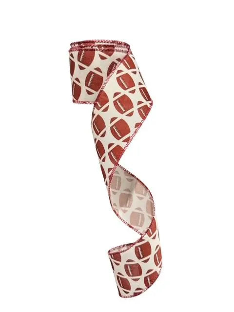 2.5 Inch Wired Diagonal Footballs Collage Football Sports Team Ribbon (sold in 10 yard roll)