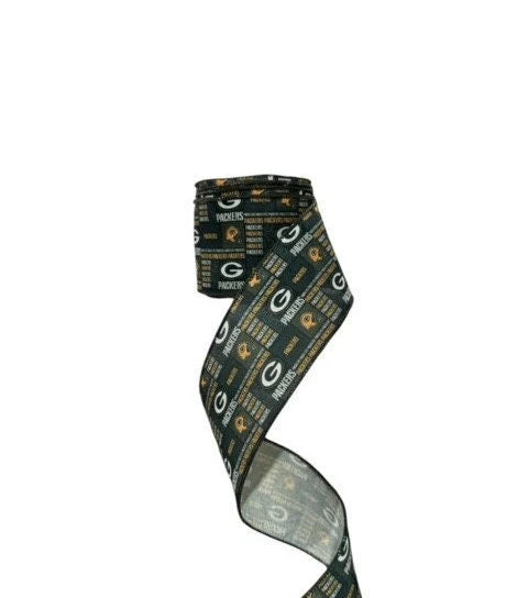 2.5 Inch Wired Green Bay Packers Collage Football Sports Team Ribbon (sold in 10 yard roll)