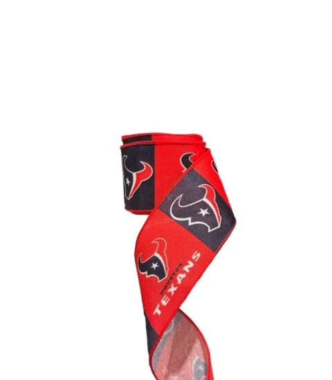 2.5 Inch Wired Texans Blue and Red Football Sports Team Ribbon (sold in 10 yard roll)