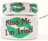 St. Patrick's Day "Kiss Me I'm Irish" Grosgrain Ribbon, Cheer Bow Ribbon (3yd)