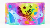 3 Inch Wide Rainbow Mermaid Tails on Foil Ribbon (Sold in 3 Yard Increments)