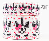 Soccer Unicorns Grosgrain Ribbon, Cheer Bow Ribbon (3 yard increments)