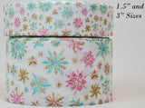 Pastel Gold Snowflakes Grosgrain Ribbon, Cheer Bow Ribbon (3 yard increments)