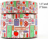 Back to School Collage Ribbon, 3 Inch Grosgrain Cheer Bow (3 Yard)