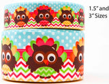 Chevron Turkey Print Grosgrain Ribbon, Cheer Bow Ribbon (3 Yards)