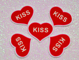 5 Quantity - 38mmx30mm Glossy Flat Back Valentine Kiss Hearts for Hair Bows or Crafts