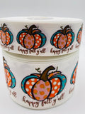 Pumpkin Print Grosgrain Ribbon, Fall Y'all Pattern (Sold by 3 Yard Increments)