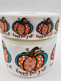 Pumpkin Print Grosgrain Ribbon, Fall Y'all Pattern (Sold by 3 Yard Increments)