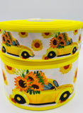 Sunflower VW Bug Printed Grosgrain Ribbon, Fall Cheer Bow (3 Yard Increments)
