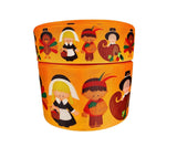 Thanksgiving Pilgrims & Indian Kids Grosgrain Ribbon, Fall Cheer Bow (3 Yards)