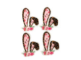 4 Quantity - Glossy Flat Back Chic Leopard and Floral Bunny Ear Resins for Hair Bows or Crafts
