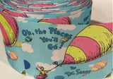 1.5 inch or 3 inch Wide Blue Dr. Seuss  "Oh, The Places You'll Go" Printed Grosgrain Cheer Bow Ribbon (sold in 3 yard increments)