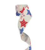 2.5 Inch Wired Red White Blue Stars Printed Ribbon (sold in 10 yard roll)