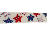 2.5 Inch Wired Red White Blue Stars Printed Ribbon (sold in 10 yard roll)