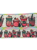 Holiday Coffee Drinks Printed Grosgrain Ribbon, Cheer Bow Ribbon (3 Yards)