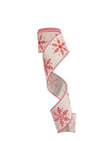 Christmas Snowflakes Wired Ribbon, 2.5 Inch, White Grosgrain (10 Yard Roll)