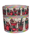Holiday Coffee Drinks Printed Grosgrain Ribbon, Cheer Bow Ribbon (3 Yards)