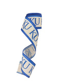 2.5 inch Wired Blue and White College Collage on White Football Team Ribbon