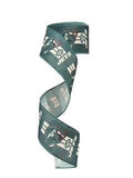 2.5 Inch Wired Jets on Green Sports Team Ribbon (sold in 10 yard roll)