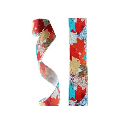 2.5 Inch Wired Fall Leaves, Colored Foliage, For Craft and Wreath Ribbon (sold in 10 yard roll)