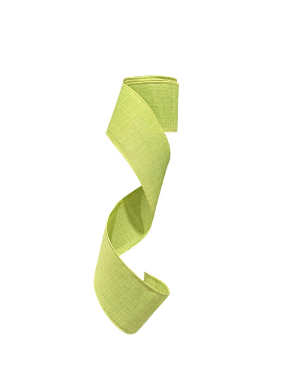 2.5 Inch Wired Solid Lime Green Ribbon on Canvas (sold in 10 yard roll)
