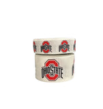 1.5 or 3 Inch Wide Ohio State White and Red On White Printed Grosgrain Hair Bow Ribbon (sold in 3 yard increments)