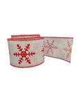 2.5 Inch Wired Christmas Snow Flakes on White Grosgrain Canvas (sold in 10 yard roll)