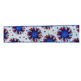 2.5 Inch Wired 4th of July, Red White Blue Sunflower Printed Ribbon (sold in 10 yard roll)