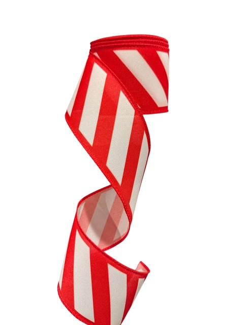 2.5 Inch Wired Christmas Red and White Candy Canes on Grosgrain Canvas (sold in 10 yard roll)