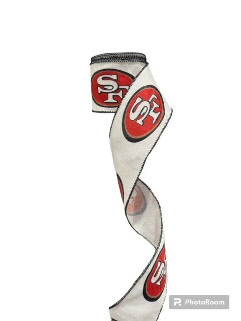 2.5 Inch Wired Red and White 49ers Collage Football Sports Team Ribbon (sold in 10 yard roll)