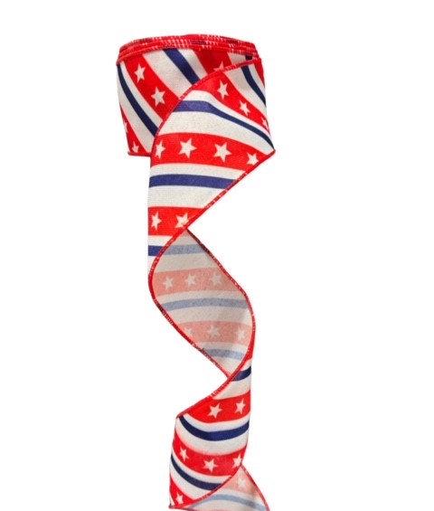 2.5 Inch Wired Red White Blue Stripes (sold in 10 yard roll)
